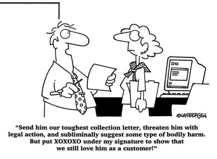 office cartoon about sending collection letter