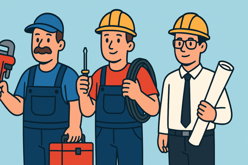 Plumber, electrician and architect